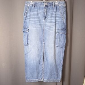 Liverpool Los Angeles Cargo Denim Midi Skirt Willow Glen Blue Size 10